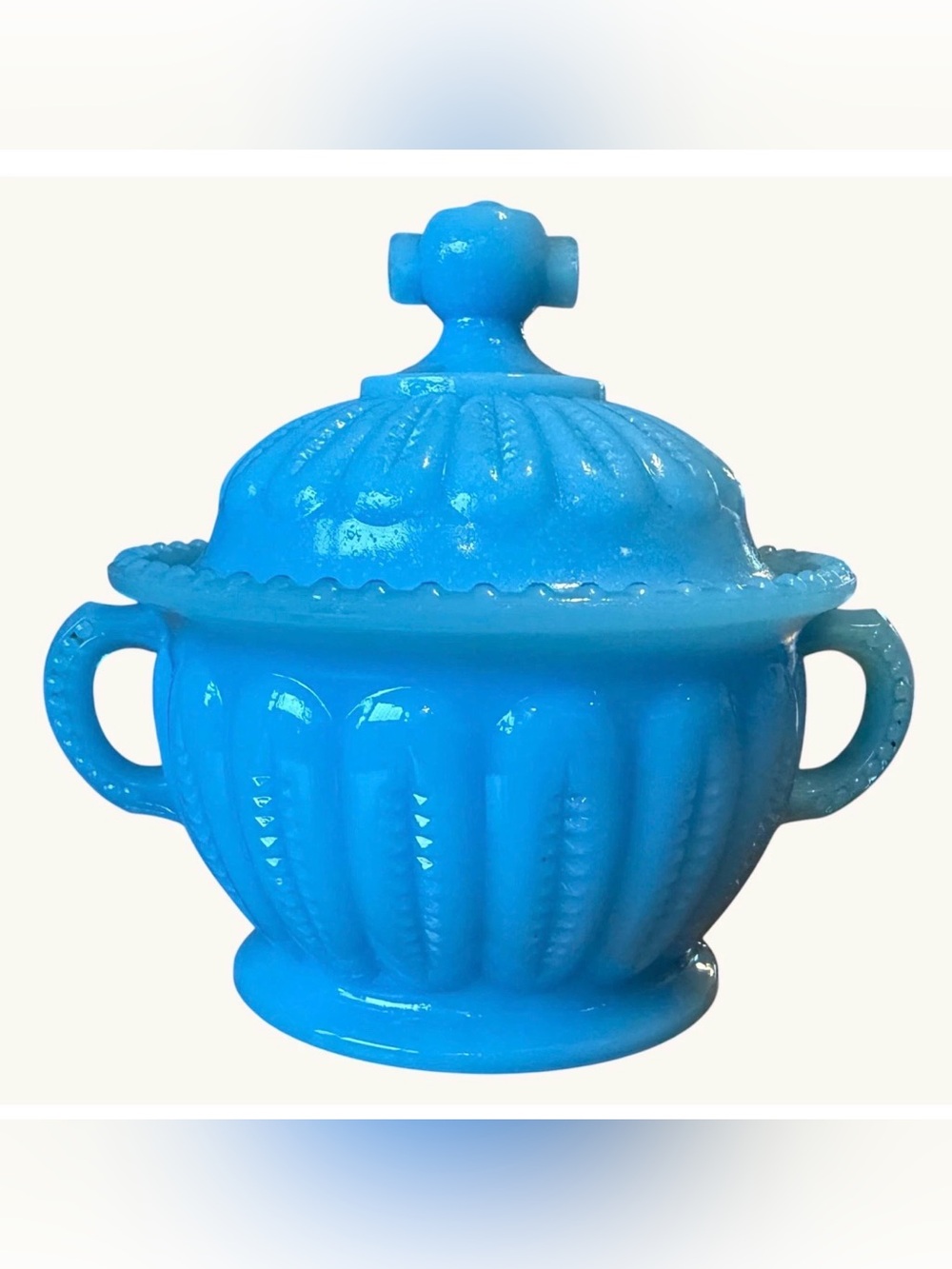Portieux Vallerysthal Blue Opaline Sugar Bowl France Vintage